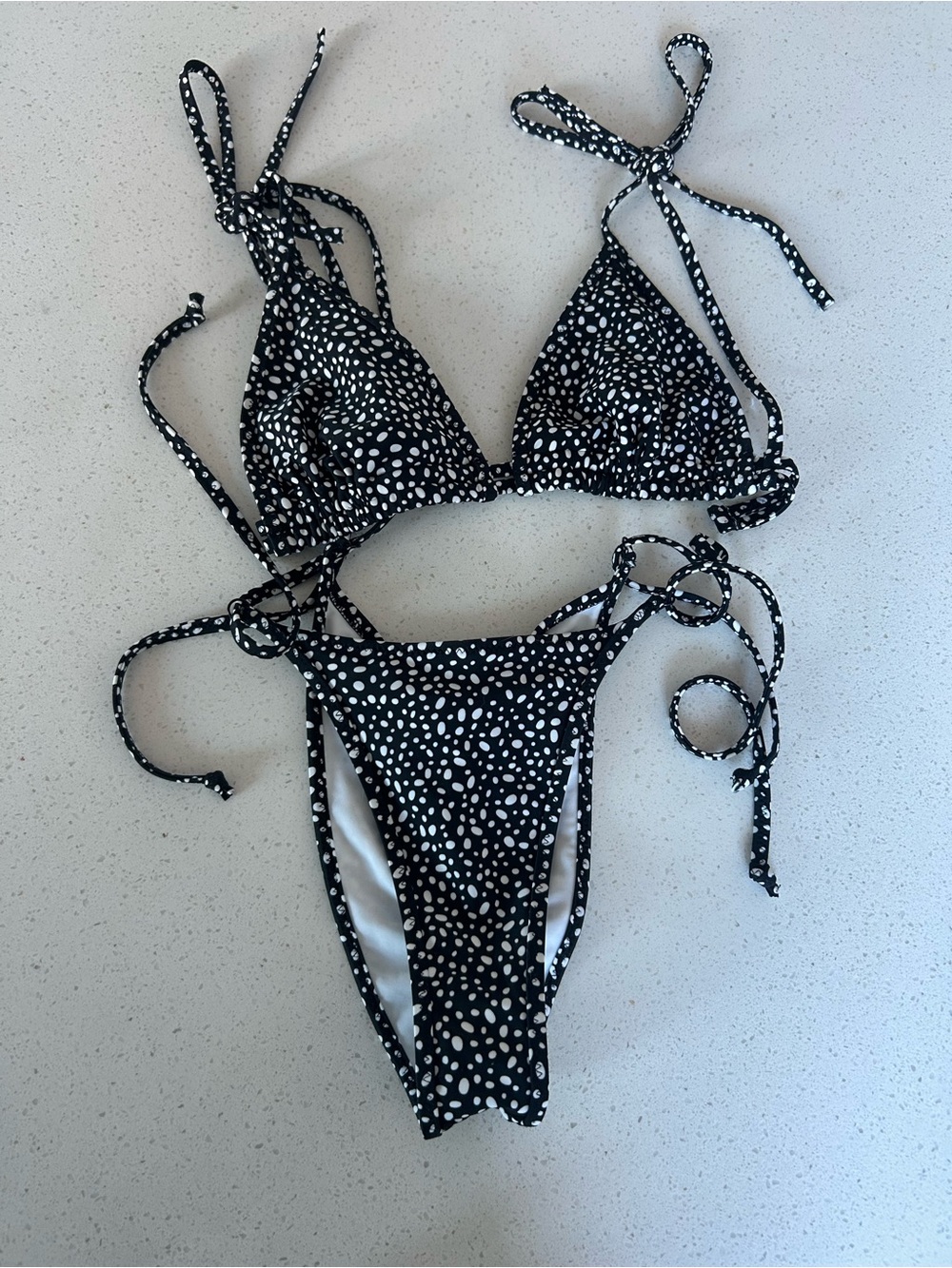 White Fox Boutique Black & White Polka Dot Tie-Side Bikini
